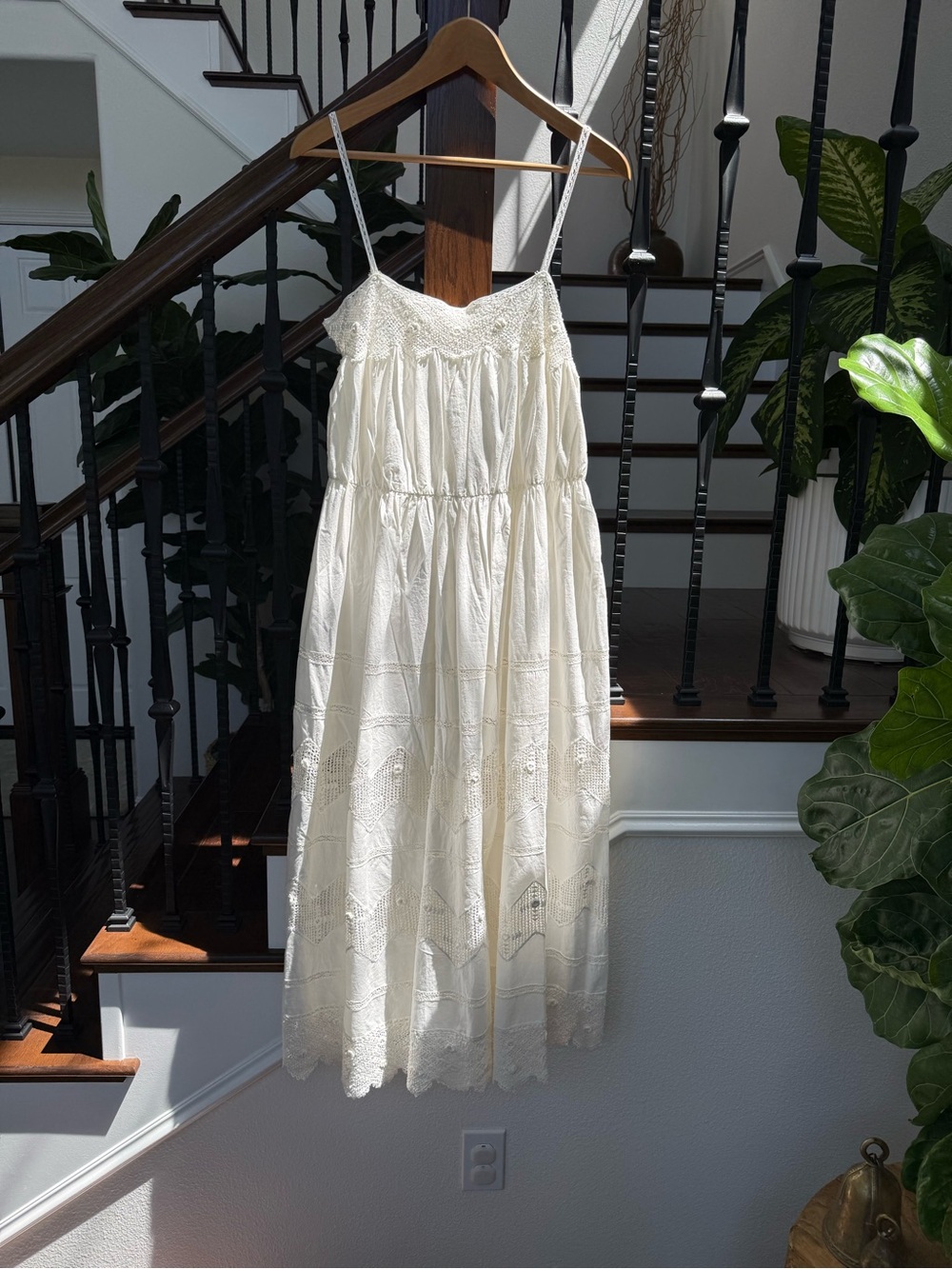 The GREAT. Rosette Lace Trim Midi Dress